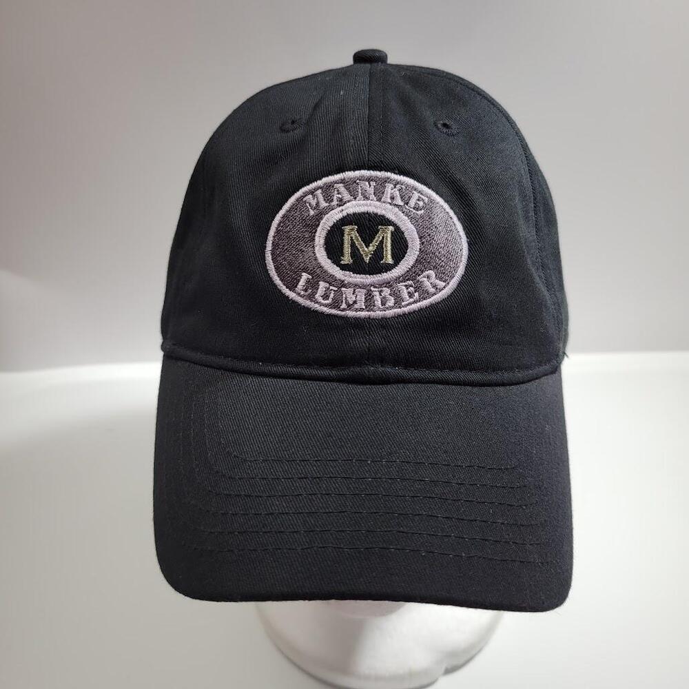 White Manke Lumber Hat Cap Strap Back Mens One Size Black Twill Logo Baseball